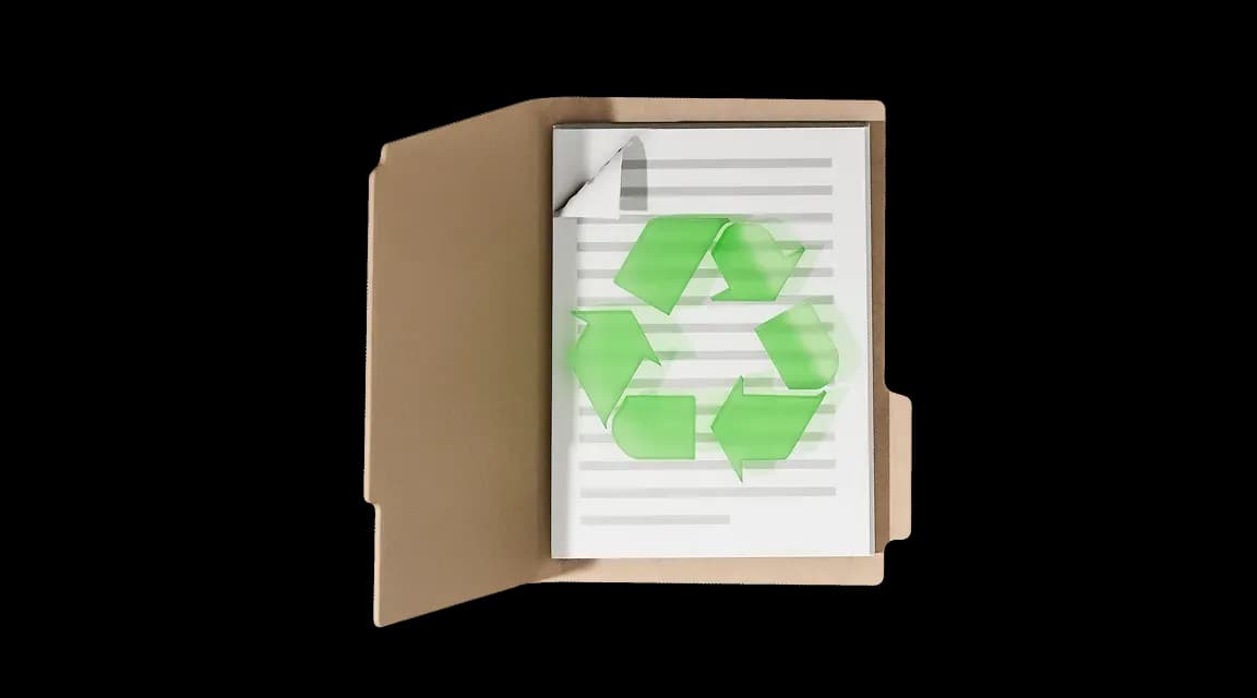 Папка з документом, на якому зображено зелений символ переробки Папка з документом, на якому зображено зелений символ переробки