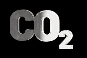 Об’ємні літери та цифра, що формують позначення CO₂ у чорно‑сріблястому стилі Об’ємні літери та цифра, що формують позначення CO₂ у чорно‑сріблястому стилі